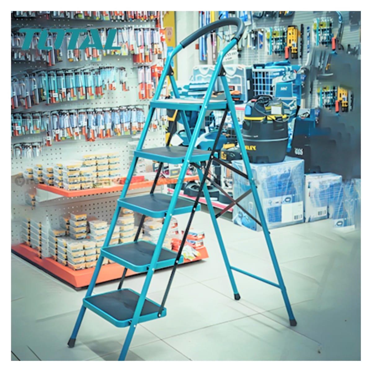 Escalera tubular de acero 5 pasos soporta 150kg Total5