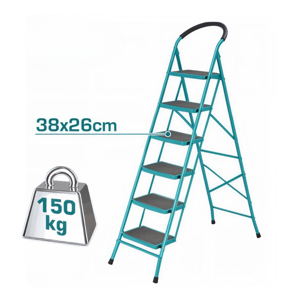 Escalera Tubular de Acero 6 Peldaños Soporta 150kg Total3