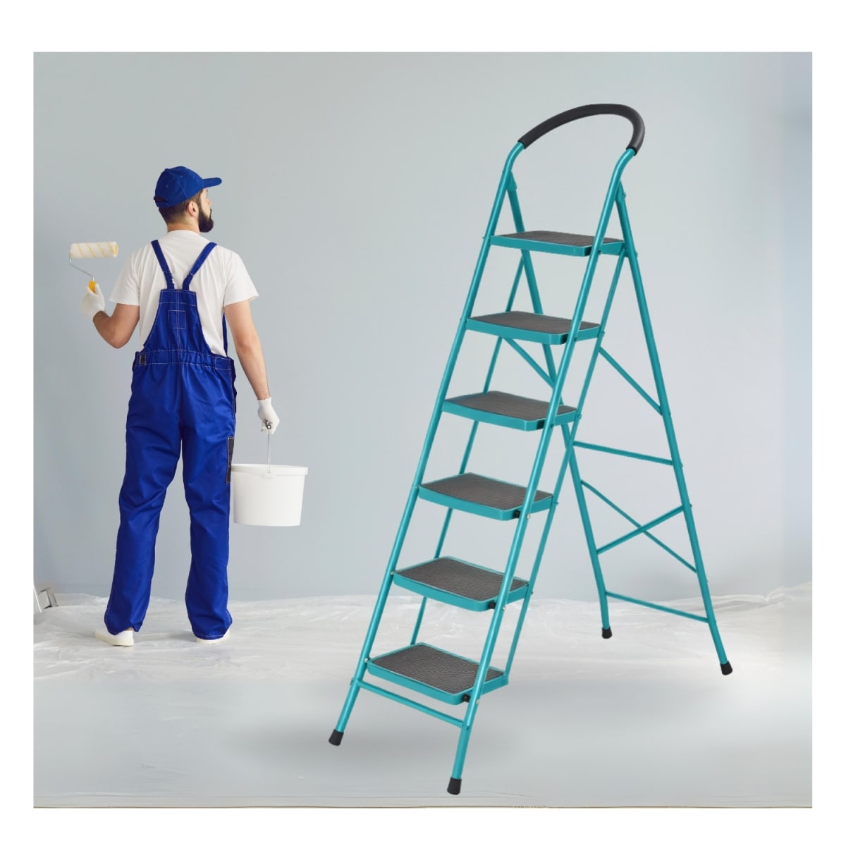 Escalera Tubular de Acero 6 Peldaños Soporta 150kg Total5