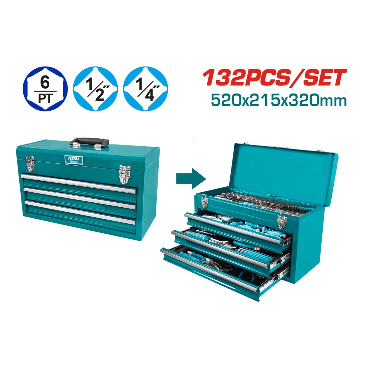 Maletín porta herramientas con 132 piezas Total2