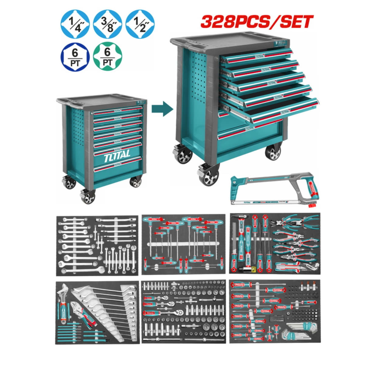 Gabinete Metálico 7 Cajones + 328 Herramientas Total2