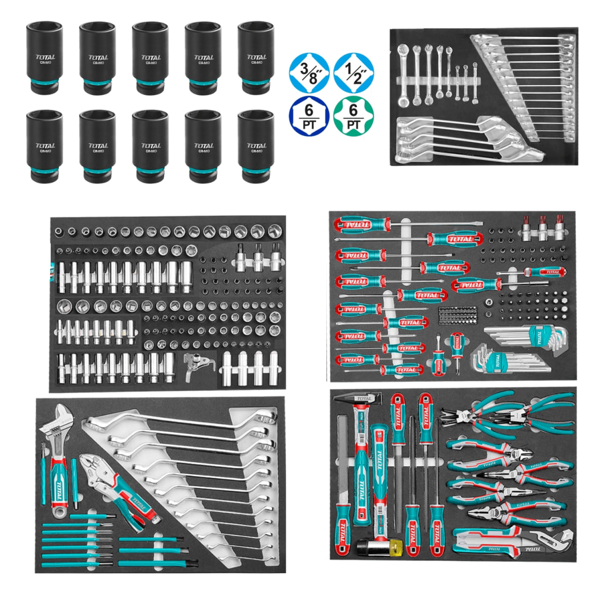 Gabinete metálico 7 cajones + Llave de Impacto 1350nm + 288 herramientas Total4