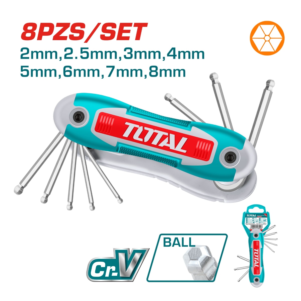 Llave Allen de Bolsillo 8 Funciones Punta Redonda 8pcs Total4