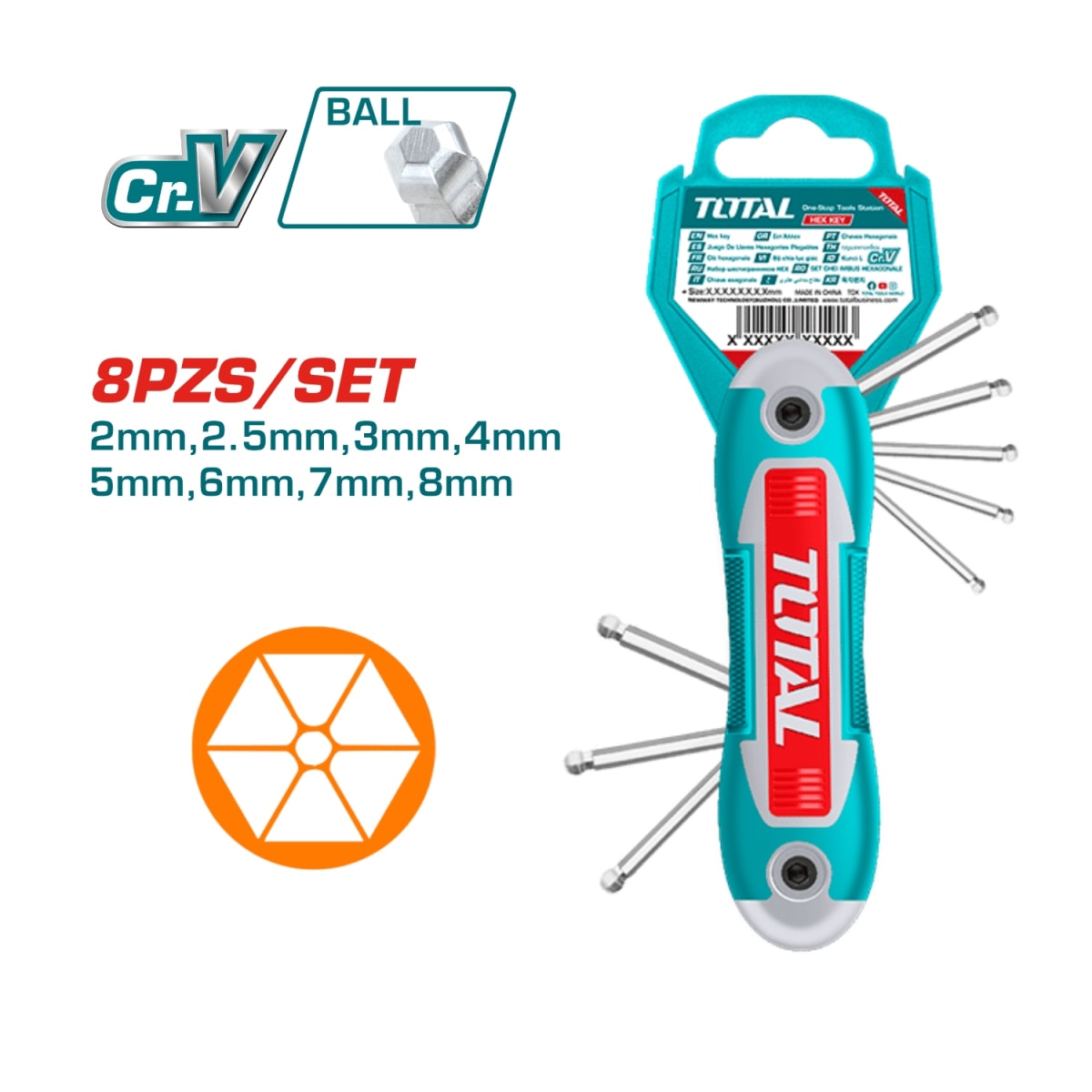 Llave Allen de Bolsillo 8 Funciones Punta Redonda 8pcs Total3