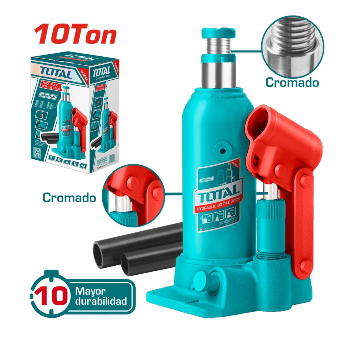 Gata Hidraulica tipo Botella 10 Toneladas Piston Niquelado Total3