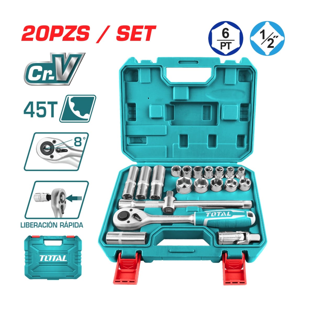 Set Rachet 1/2 + 20pcs Maletín Total2