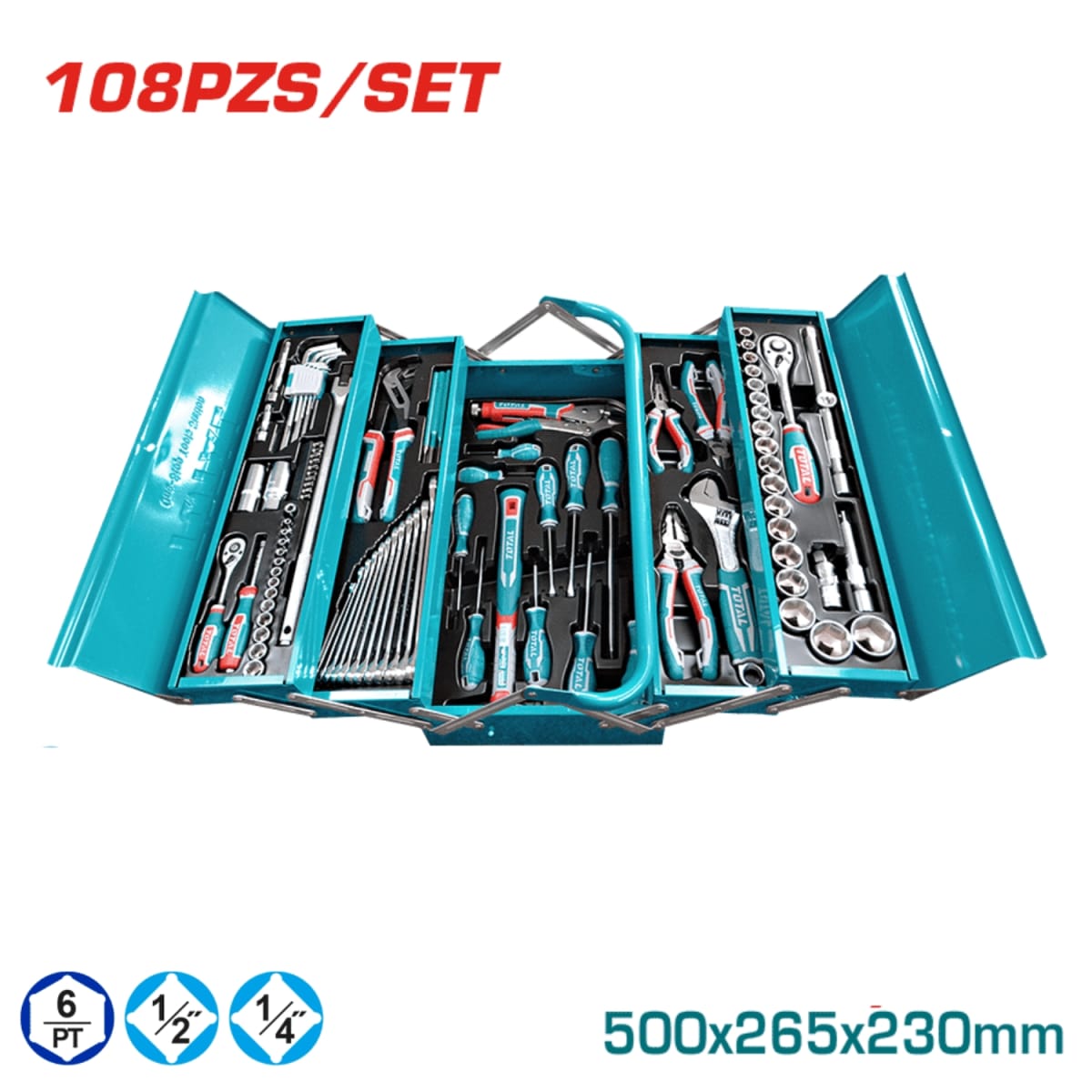 Set de Herramientas Manuales 108pcs con Maletin Total2