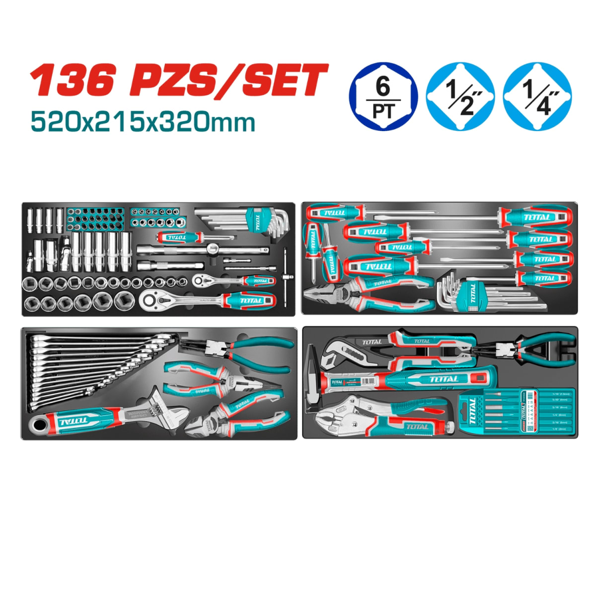 Maletín porta herramientas con 136 pcs Total3