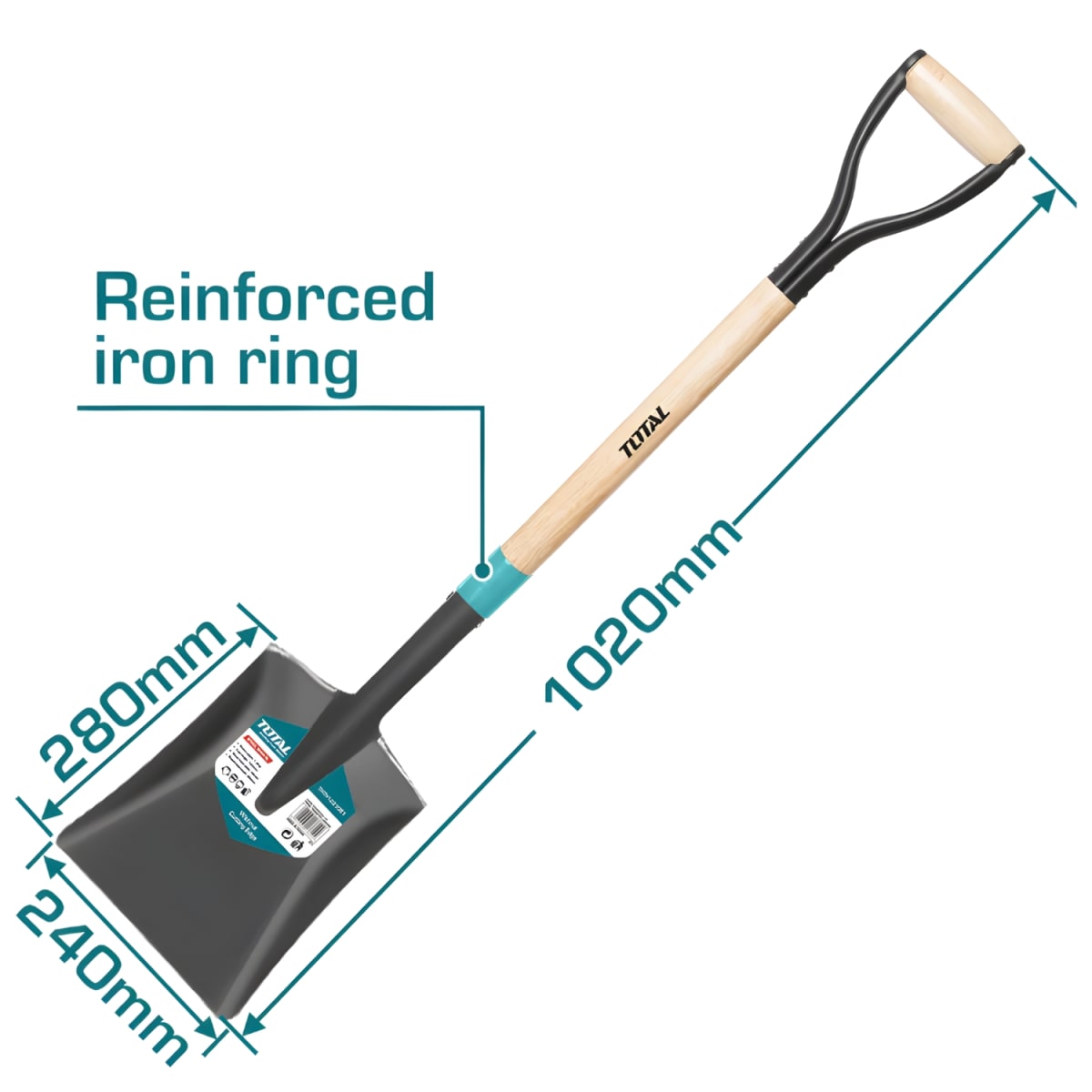 Pala cuadrada con mango de madera Total5