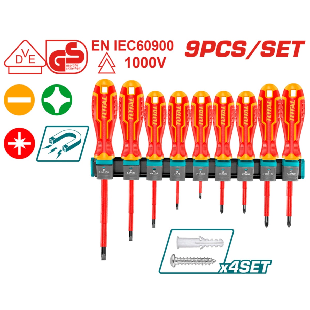 Juego de 9 desarmadores dieléctricos Total2