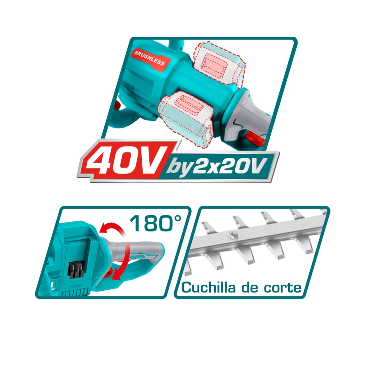CortaSetos 65cm + 2 Baterias y Cargador doble 40v Total3