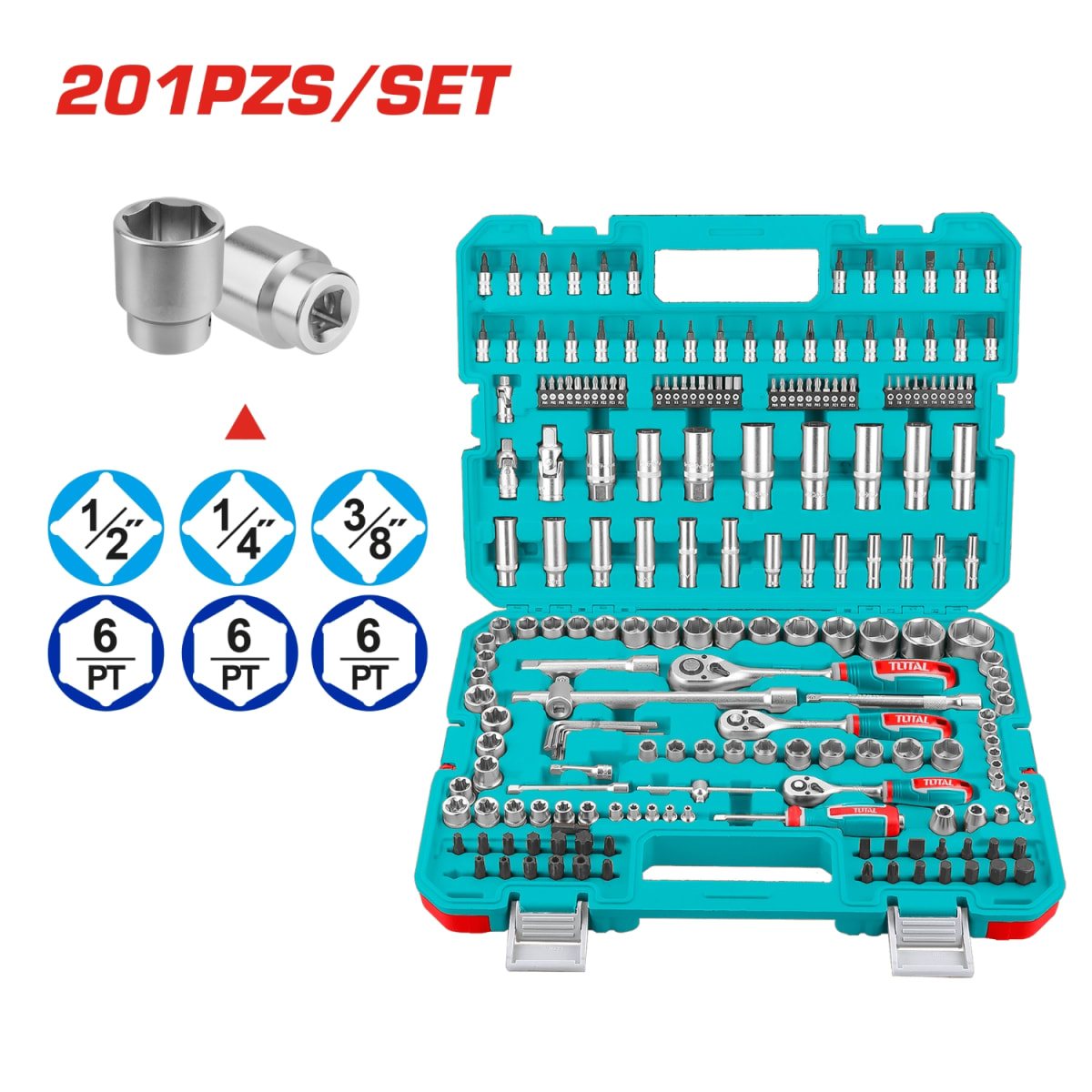 Set x 201pcs llaves, dados y chicharras, maleta Total2