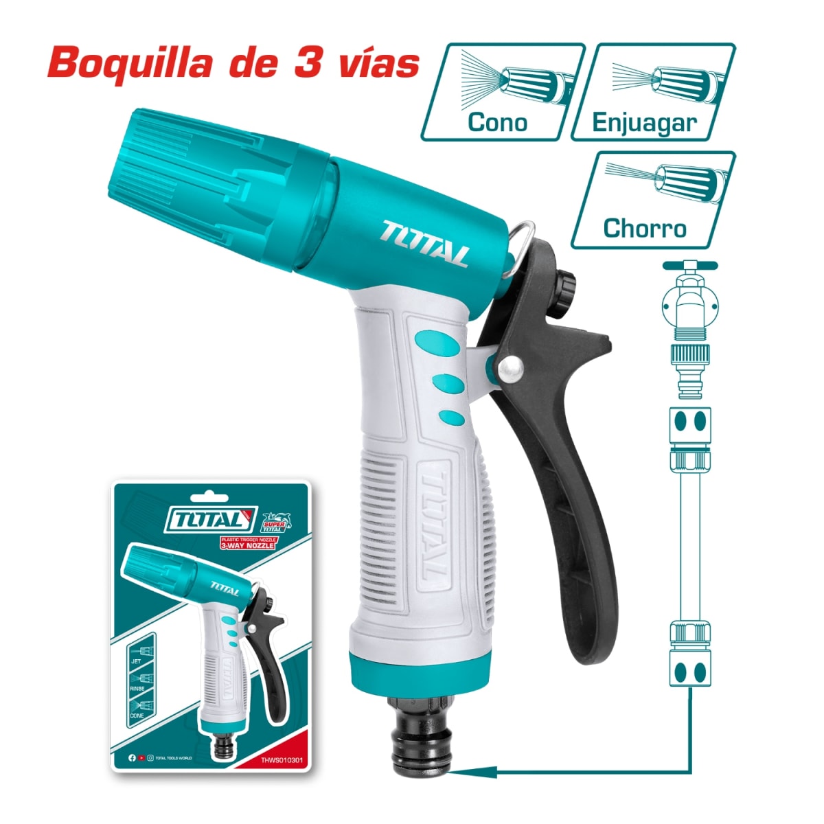 Pistola de Agua 3 Funciones Mango Ergonomico Total4