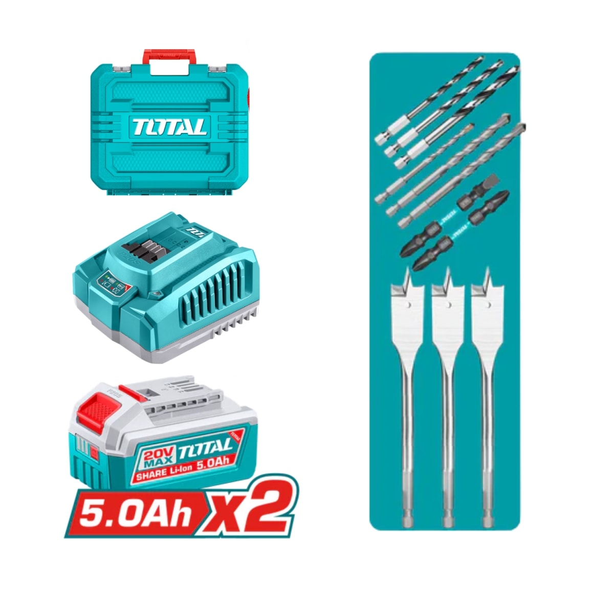 Taladro Percutor 166nm + 2 Baterias 5amp y 1 Cargador 20v Total6