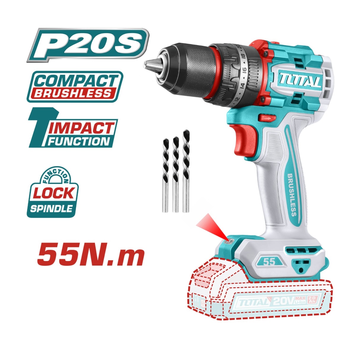 Taladro percutor 55nm + Taladro atornillador 60nm Total7