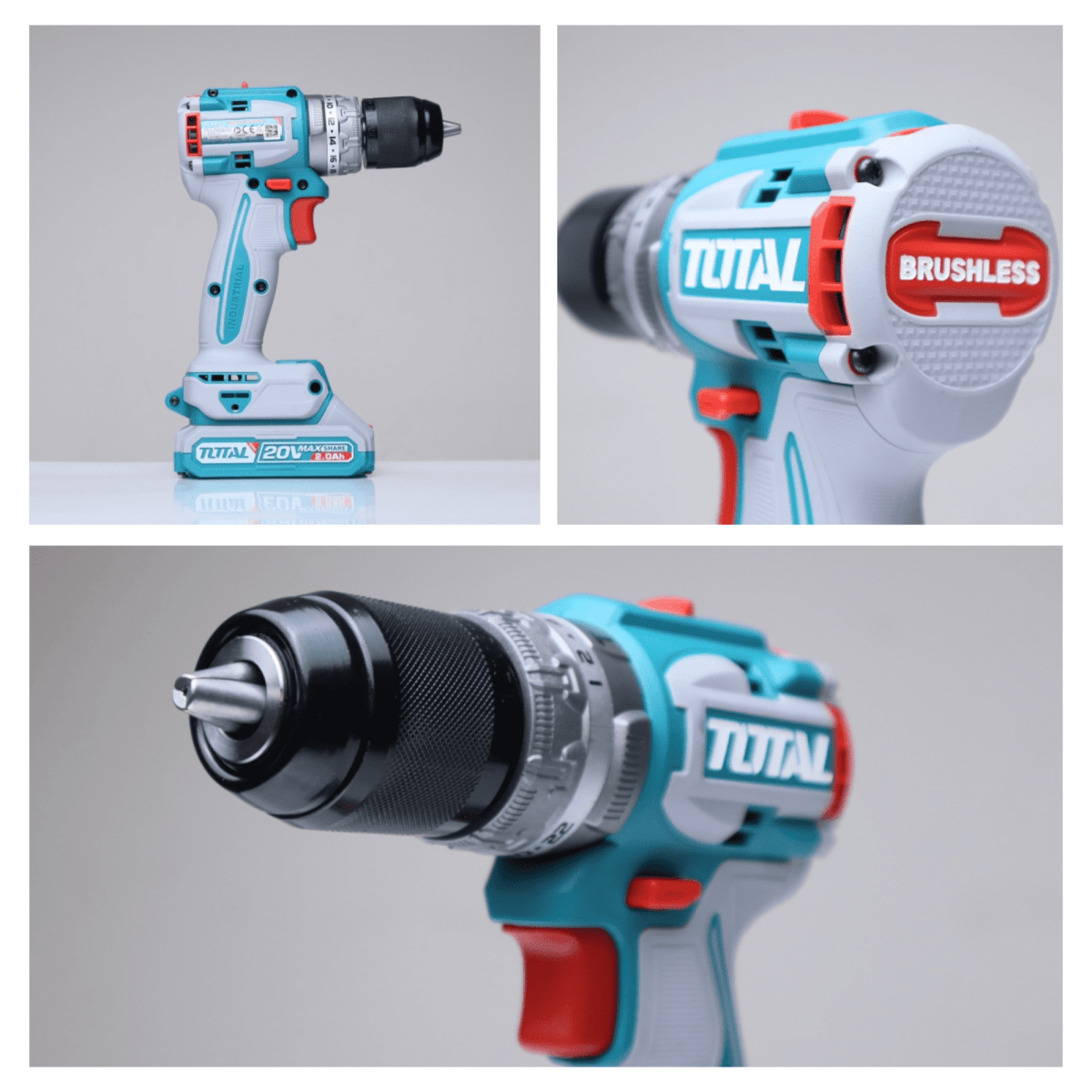 Taladro atornillador percutor Brushless Chuck Metálico 20V +2 Baterías 2.0AH Total5