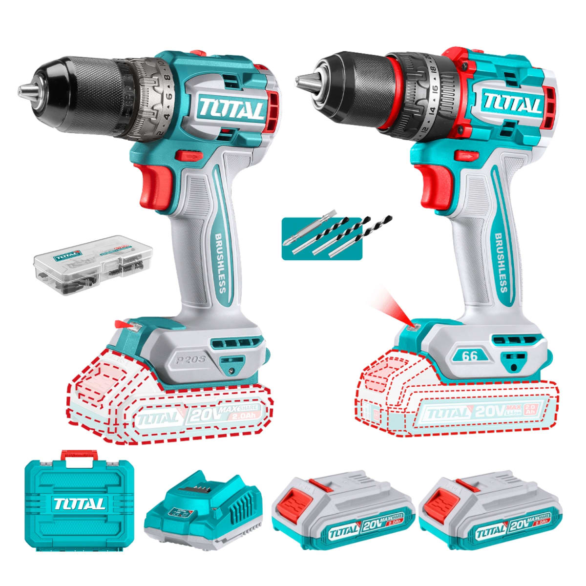 Taladro percutor 66nm + Taladro atornillador 60nm Total1