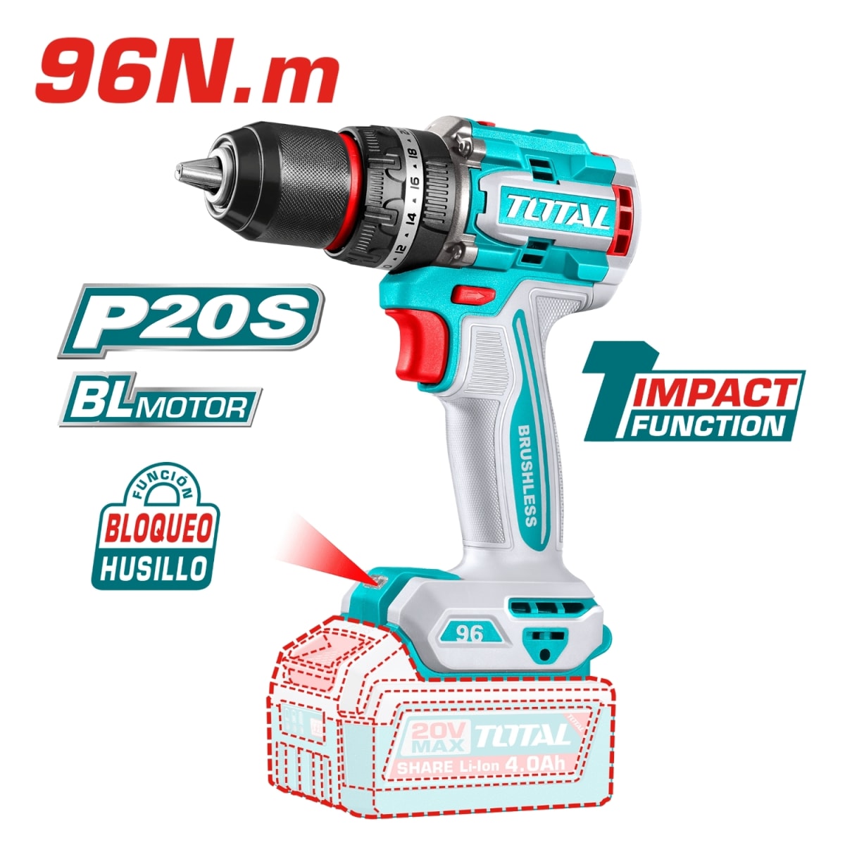 Taladro Percutor 96nm 20V Industrial (cabezal solo) Total3