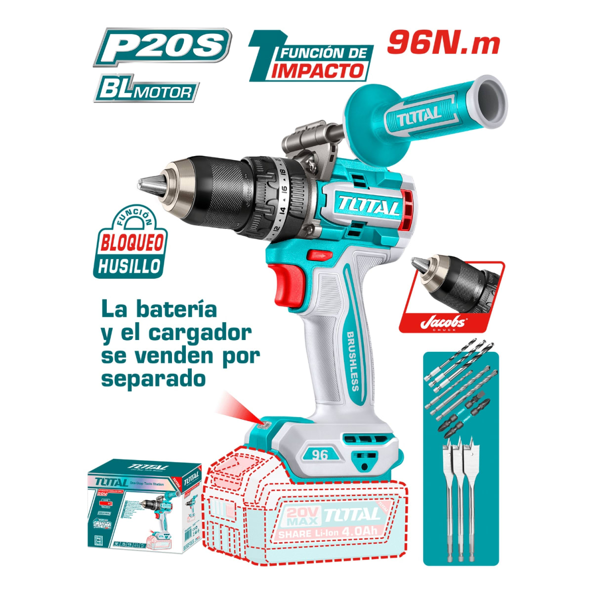 Taladro Percutor 96nm con Mango (solo cabezal) Industrial Total4