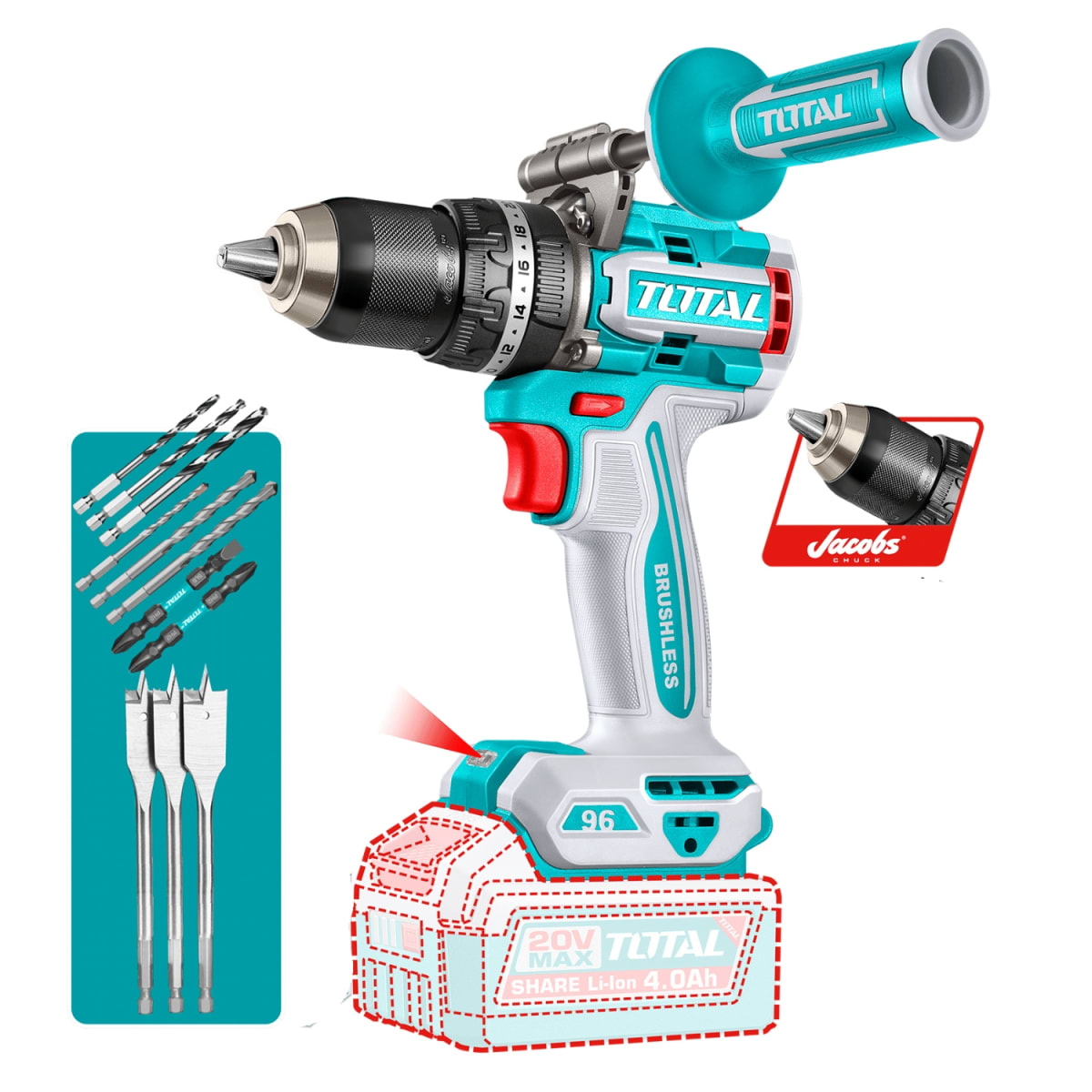 Taladro Percutor 96nm con Mango (solo cabezal) Industrial Total1