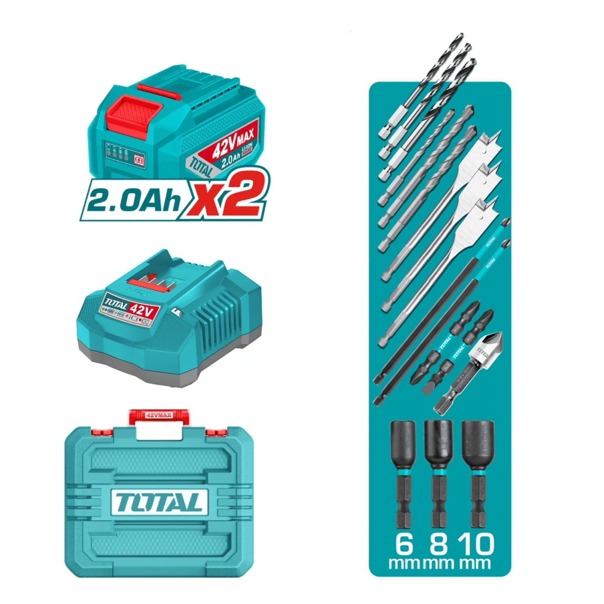 Taladro Percutor 99nm + 2 batería y cargador 42v total3