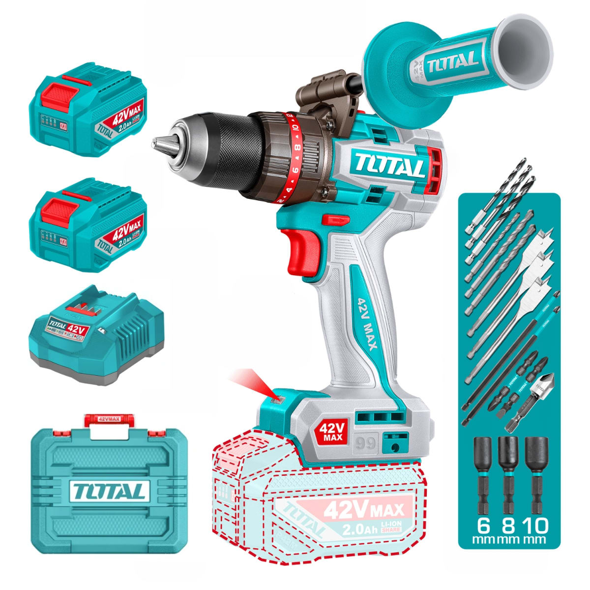Taladro Percutor 99nm + 2 batería y cargador 42v total1