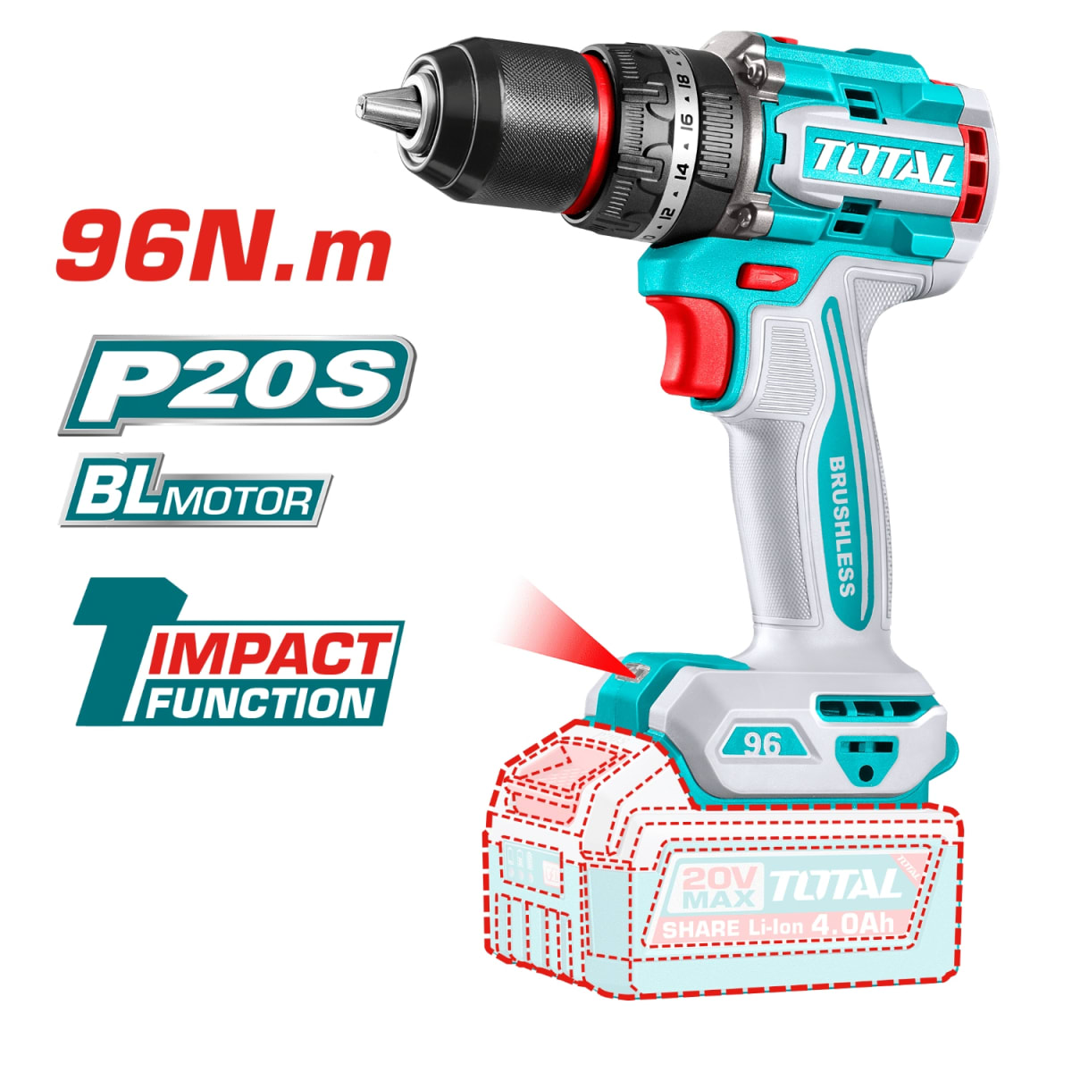 Taladro Percutor 96nm + Llave de Impacto 850nm 20v Industrial total3