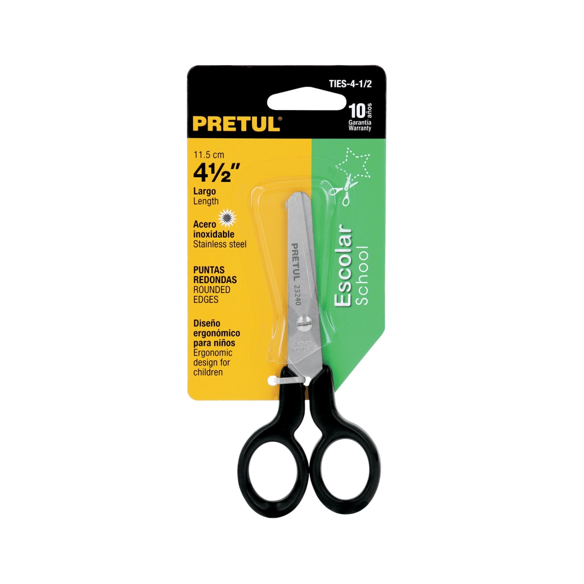 Tijera 4-1/2´´ de acero inoxidable punta roma escolar, Pretul4