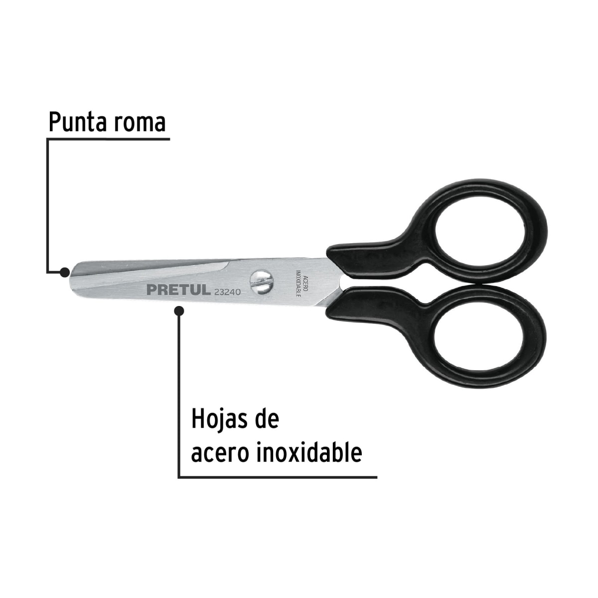 Tijera 4-1/2´´ de acero inoxidable punta roma escolar, Pretul2