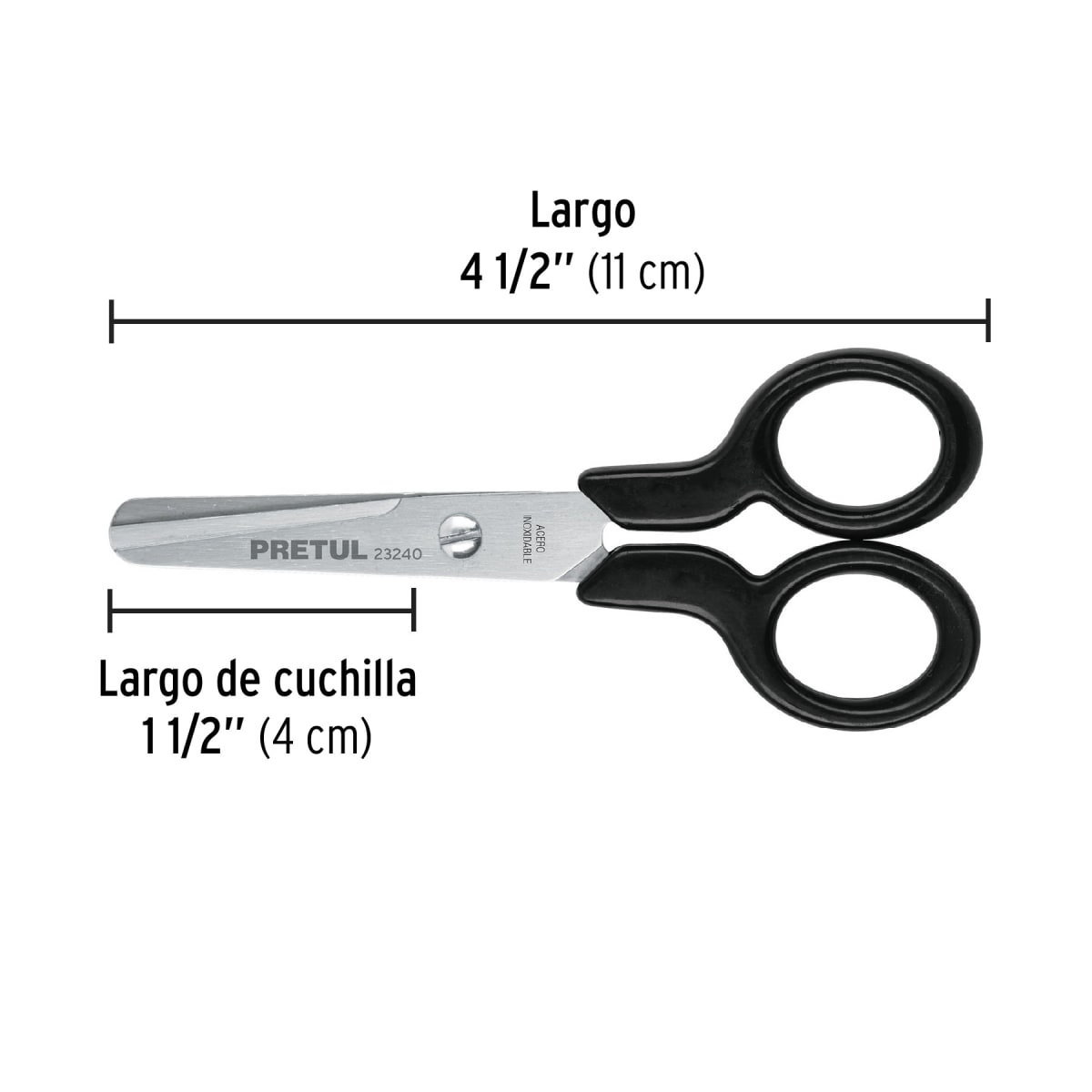 Tijera 4-1/2´´ de acero inoxidable punta roma escolar, Pretul3