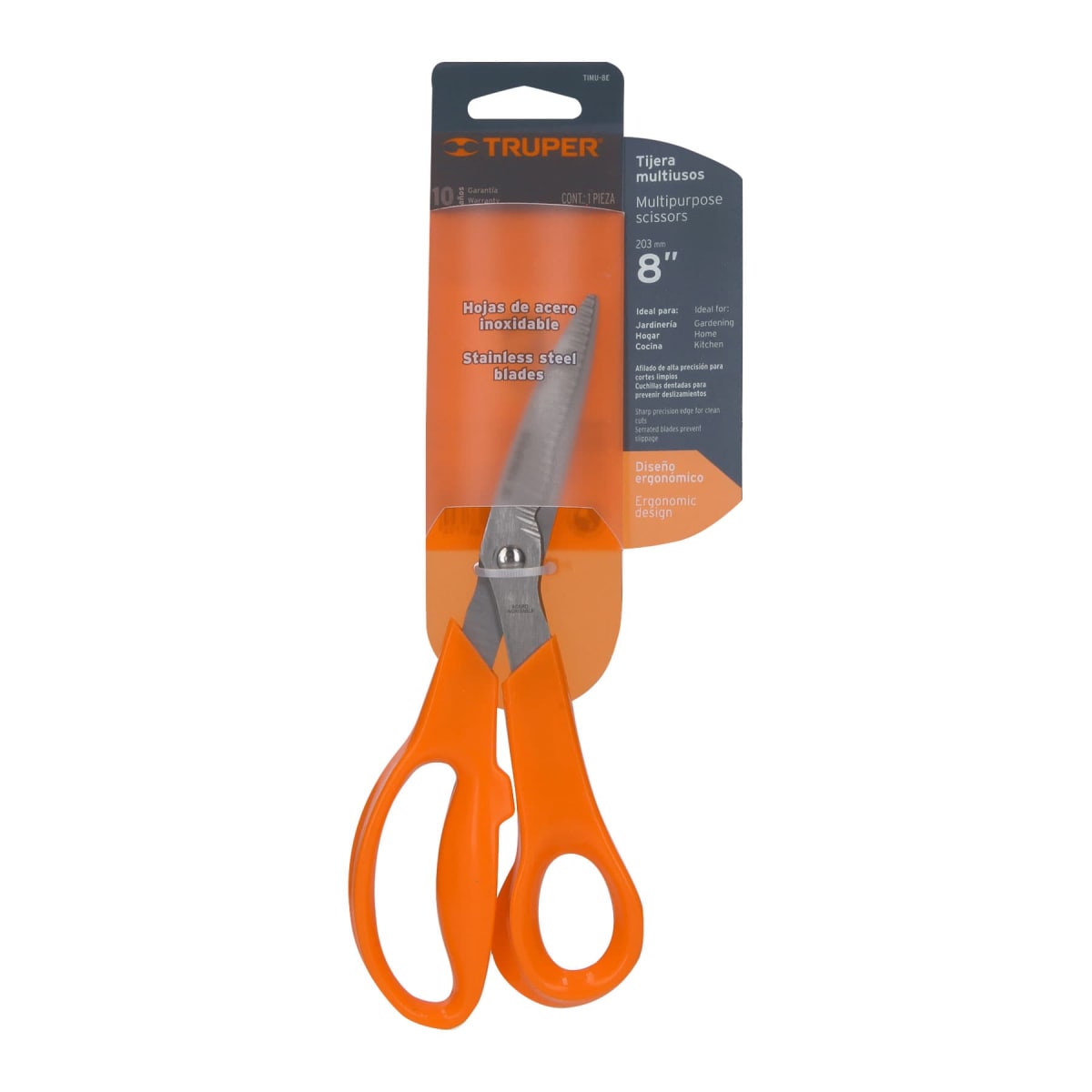 Tijera 8'' multiusos de acero inoxidable, cuchillas dentadas Truper4