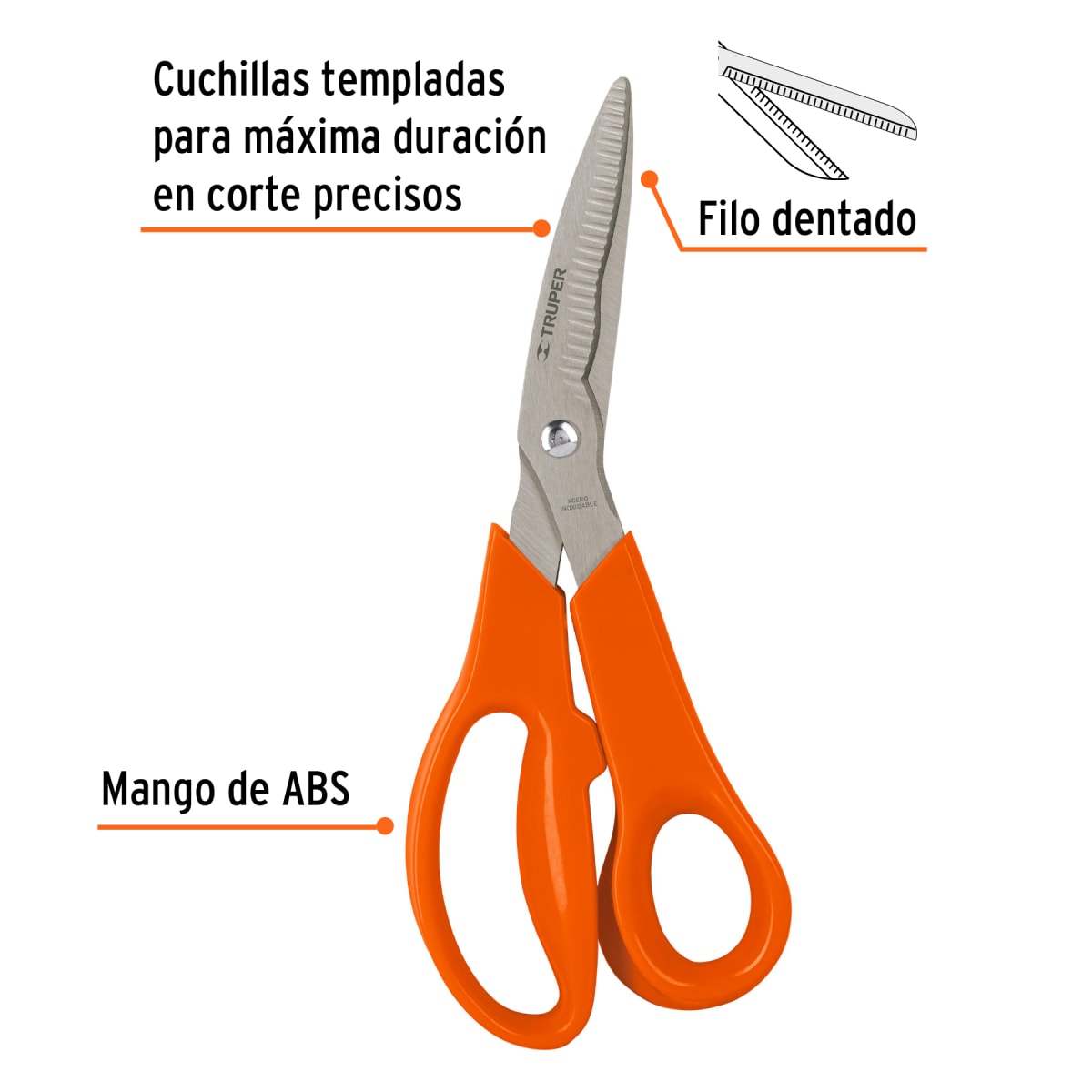 Tijera 8'' multiusos de acero inoxidable, cuchillas dentadas Truper2