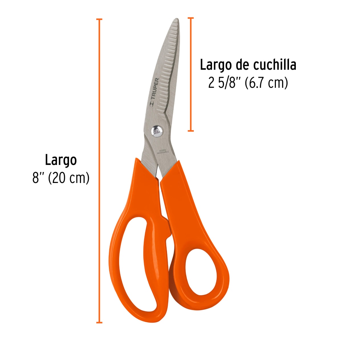 Tijera 8'' multiusos de acero inoxidable, cuchillas dentadas Truper3