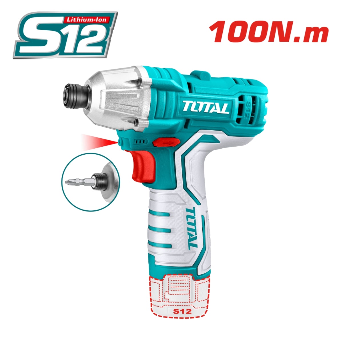 Atornillador de Impacto 100nm + 2 Batería + Cargador 12v Total2