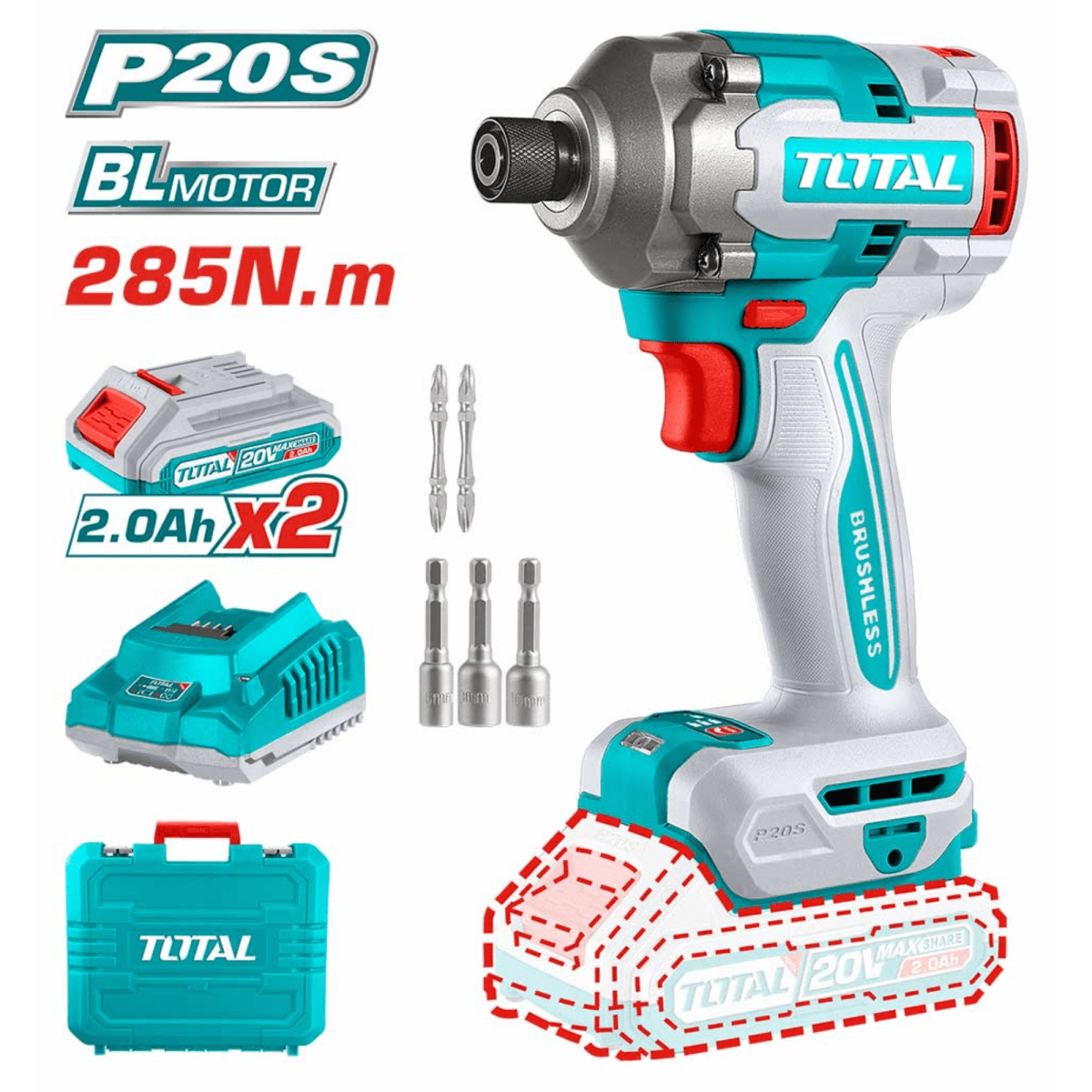 Atornillador de impacto 285nm 20v Total2