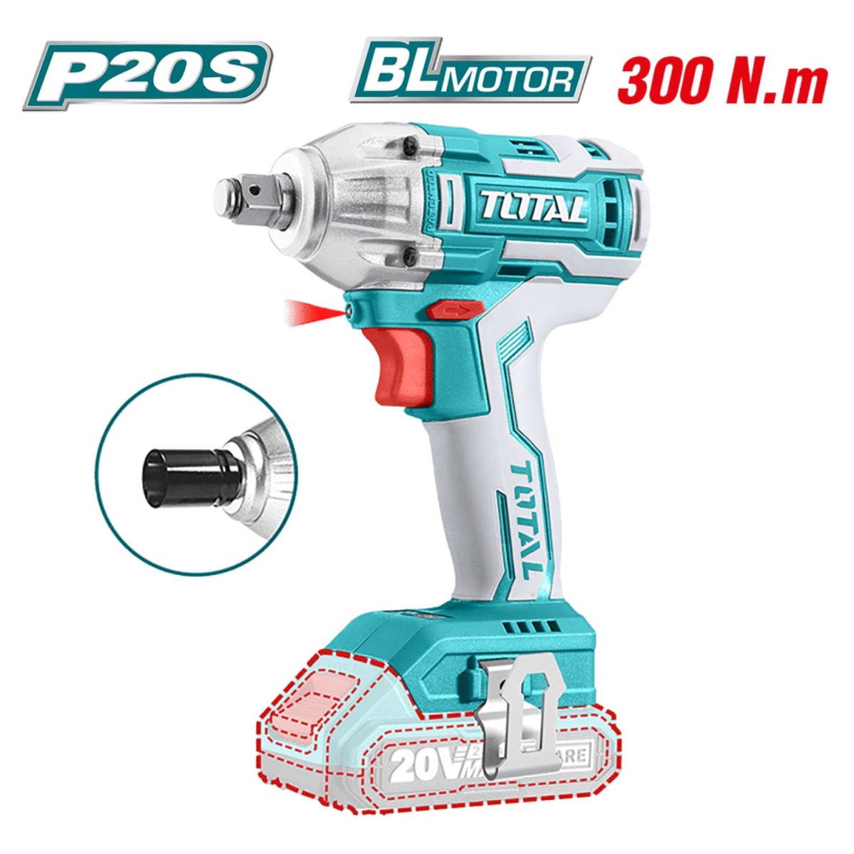 Llave de impacto 1/2'' 300nm + 2 batería y cargador 20v total2