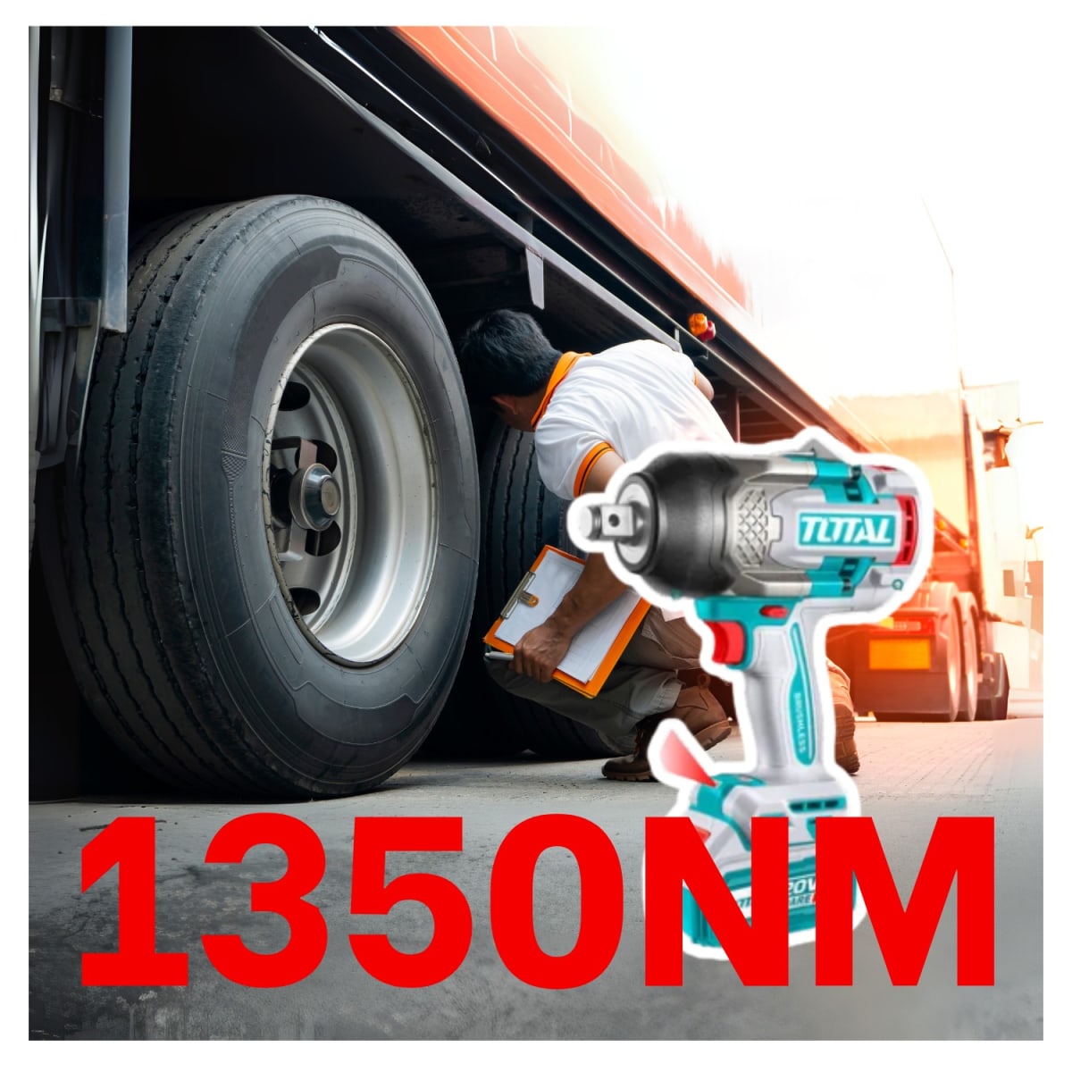 Taladro percutor 96nm + llave de impacto 1350nm industrial Total7