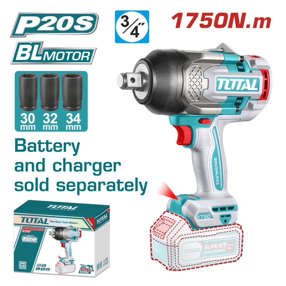 Llave de Impacto 3/4'' 1750nmm (solo cabezal) 20v Total2