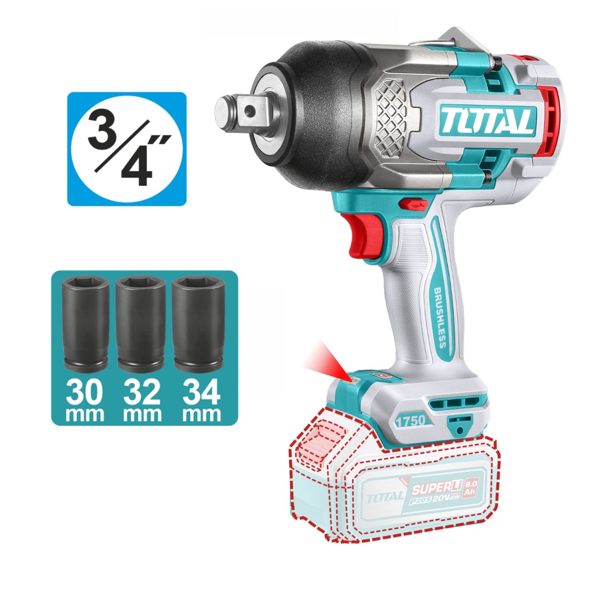 Llave de Impacto 3/4'' 1750nmm (solo cabezal) 20v Total3