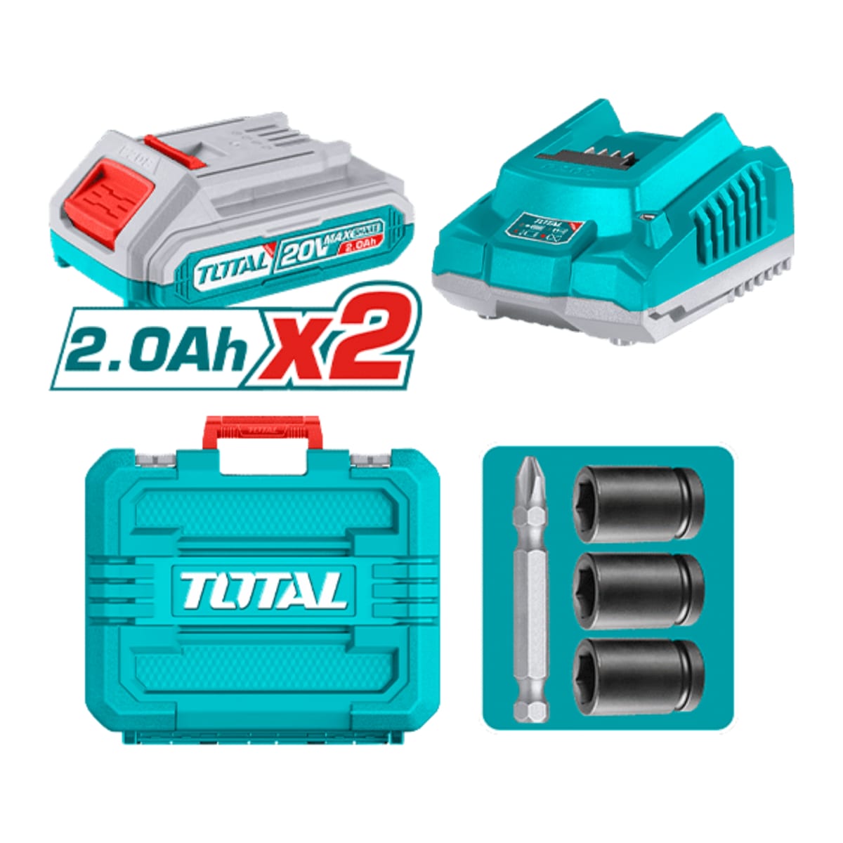 Llave/Destornillador de Impacto 1/2'' 230nm +2 baterias y Cargador 20v Total3