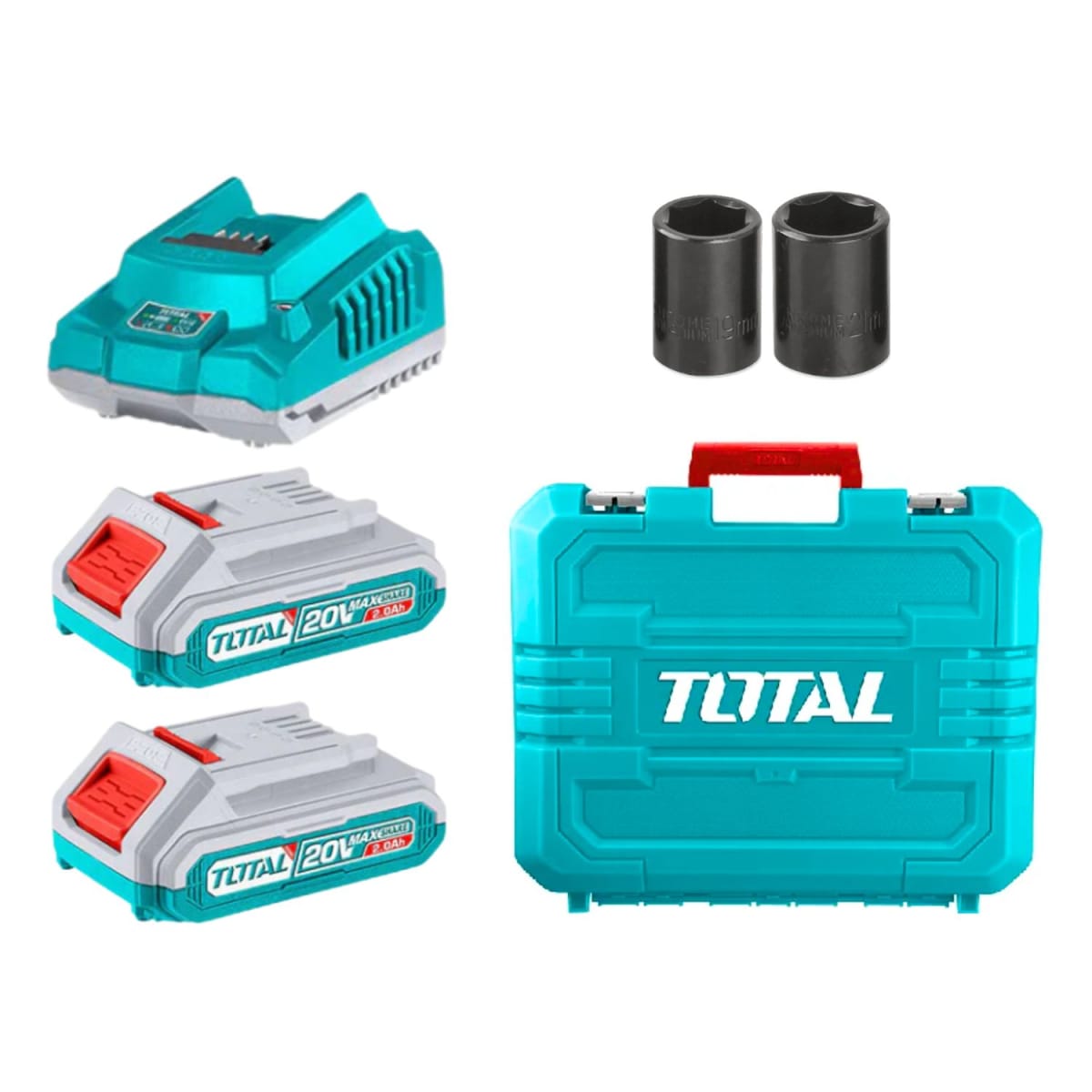 Llave de impacto 300nm incluye 2 baterías Total4