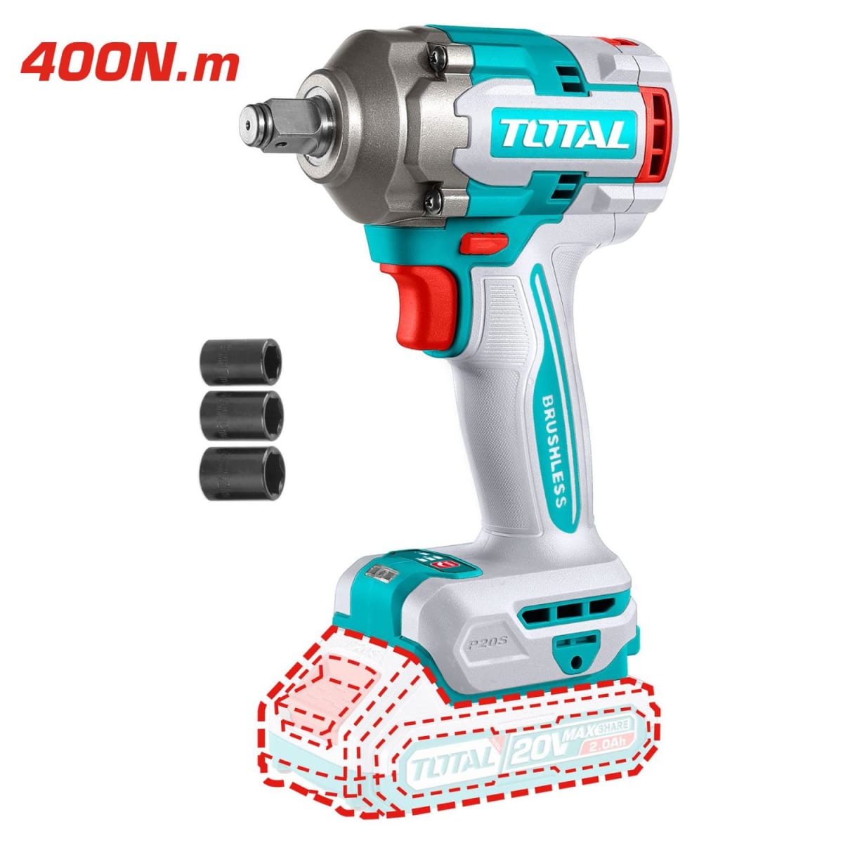 Llave de impacto 400 Nm + 2 baterías 2ah Total4