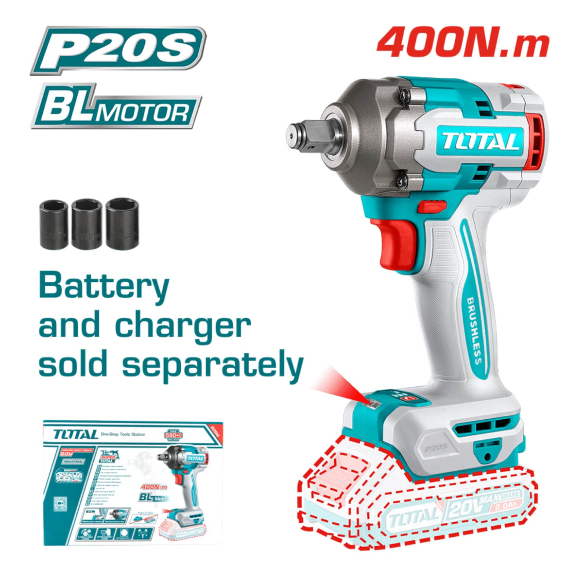 Llave de impacto 400nm 20v Total2