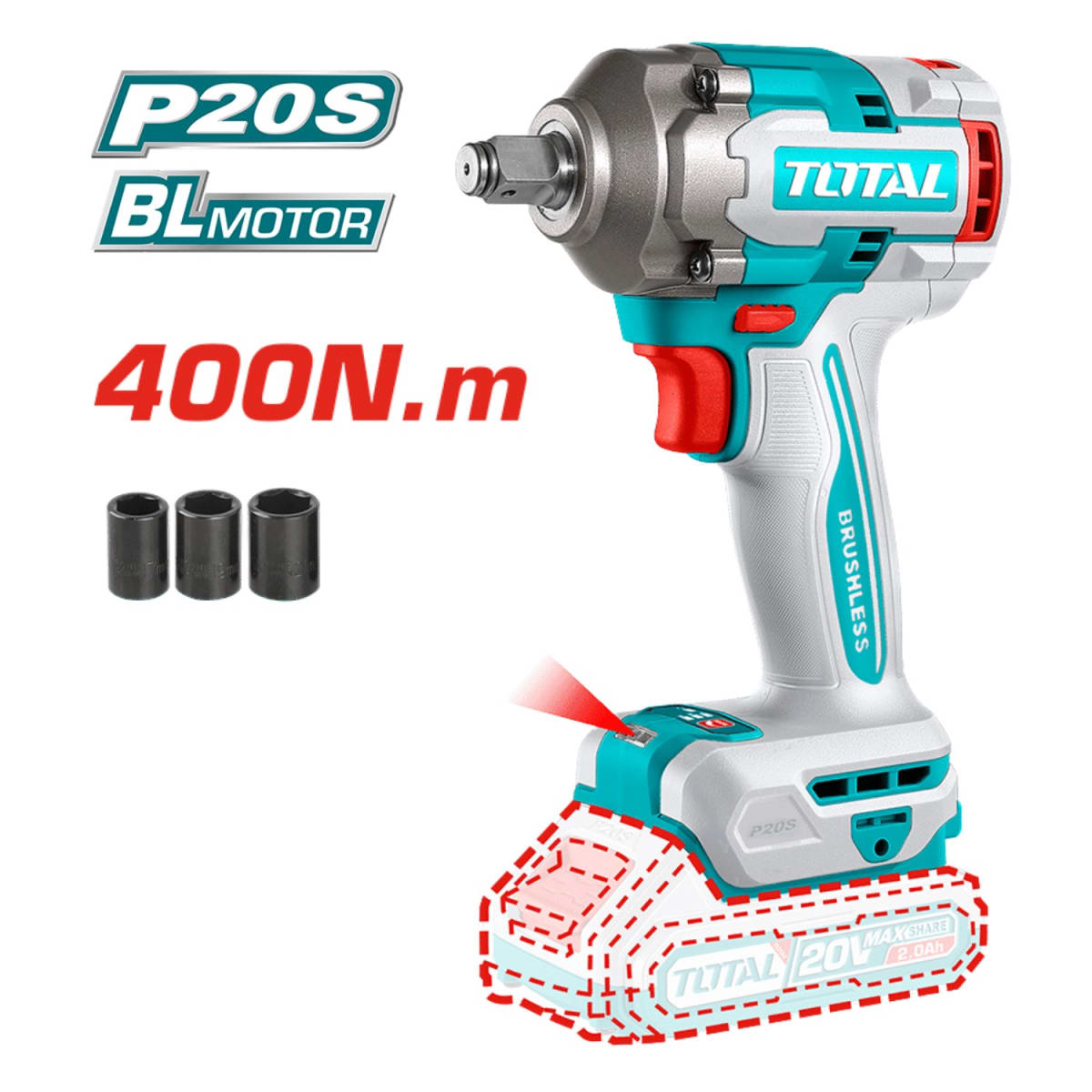 Combo 4 en 1 Llave de Impacto 400nm + Pulidora + Pistola de Calor + Linterna 20v Total7