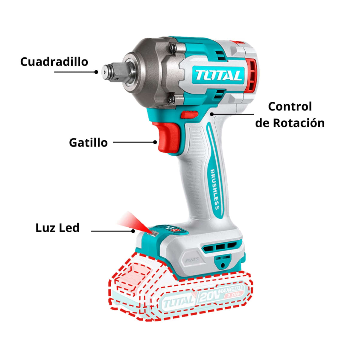 Taladro atornillador 60nm + Llave de impacto 400nm Total7