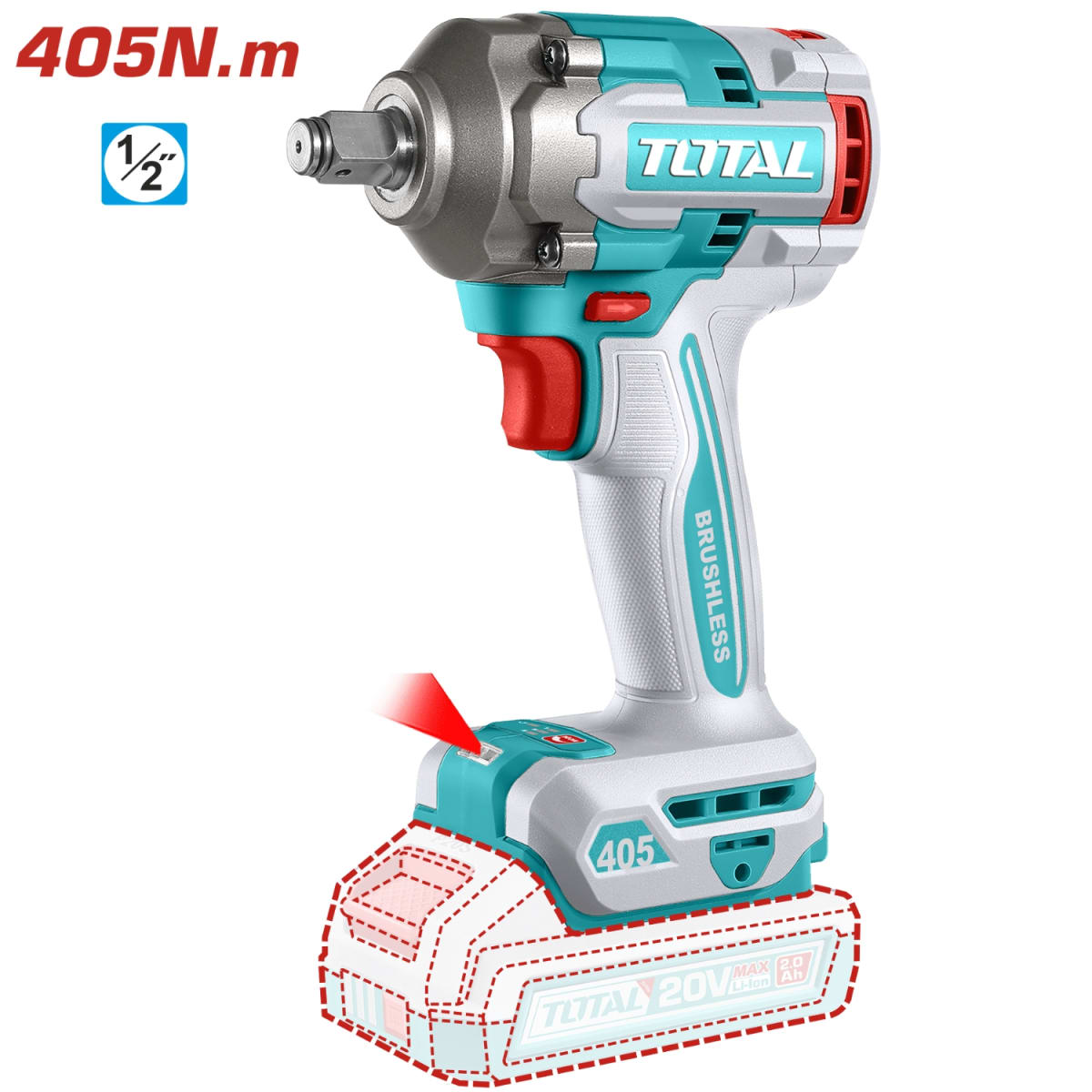 Llave de impacto 405nm + 2 baterias y cargador Total5