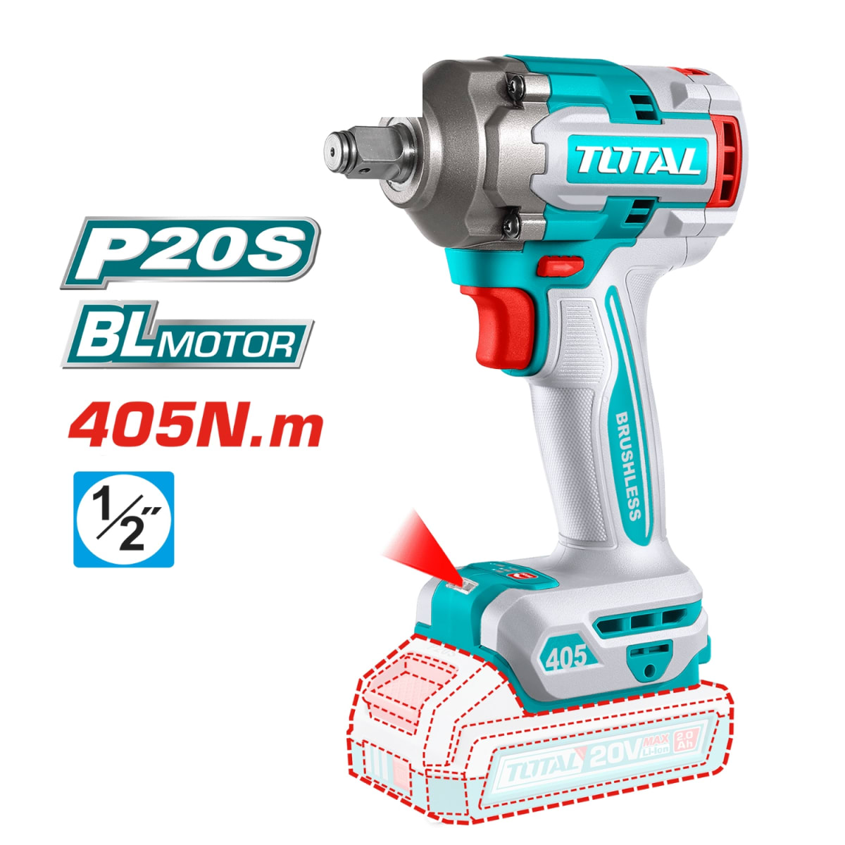 Combo Llave de impacto 405nm+ dados y linterna Total3