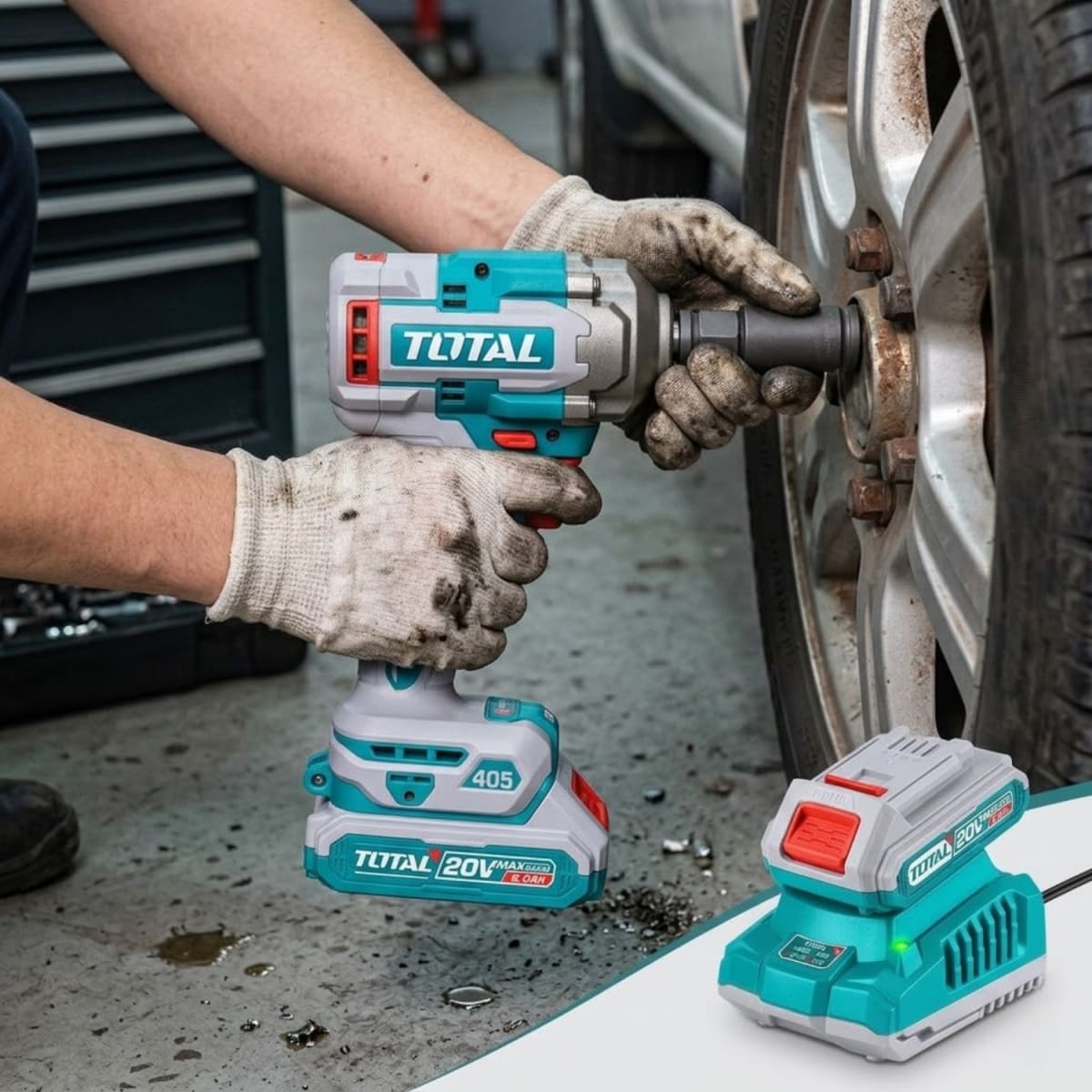 Llave de impacto 405nm + bateria y cargador Total3