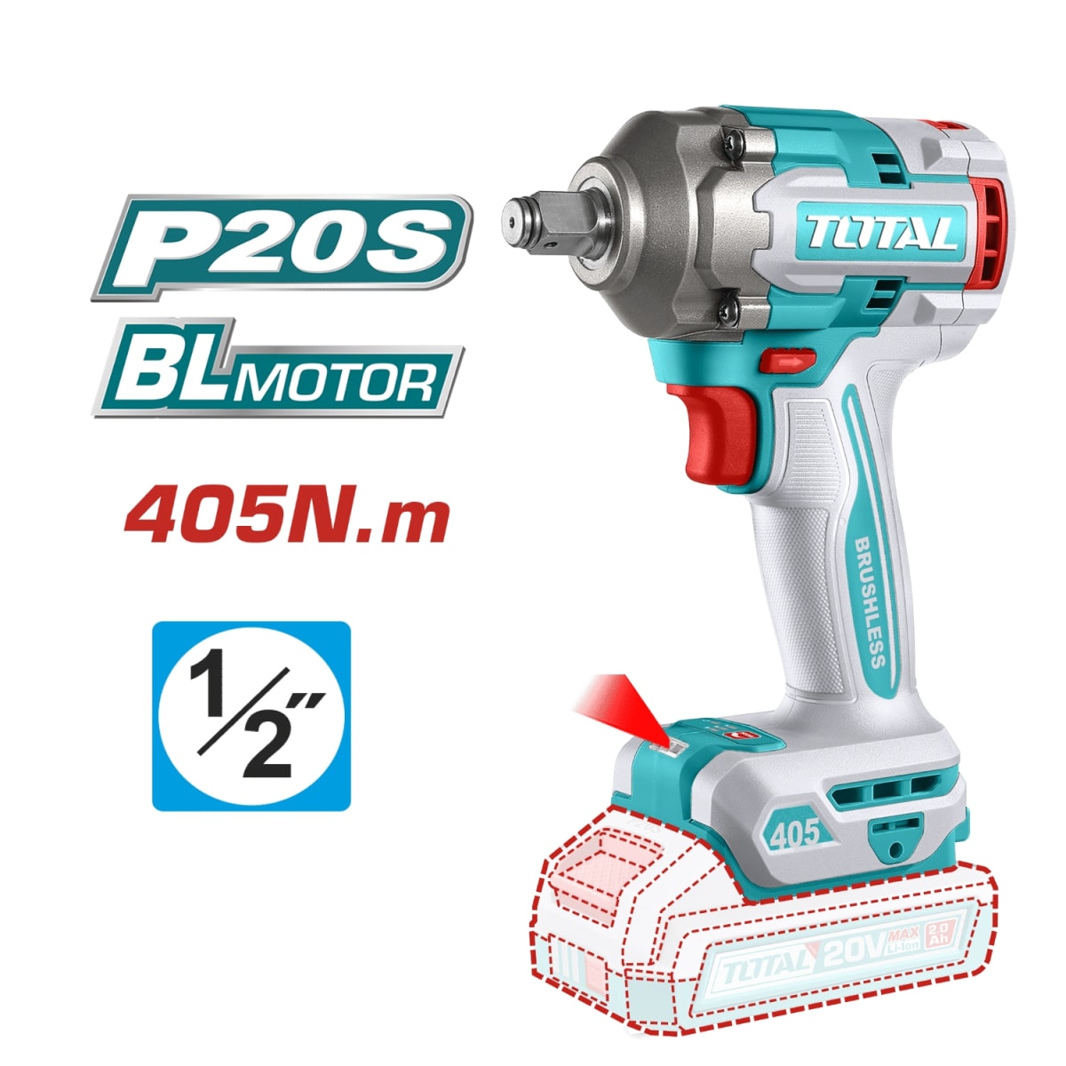 Llave de impacto 405nm + bateria y cargador Total5