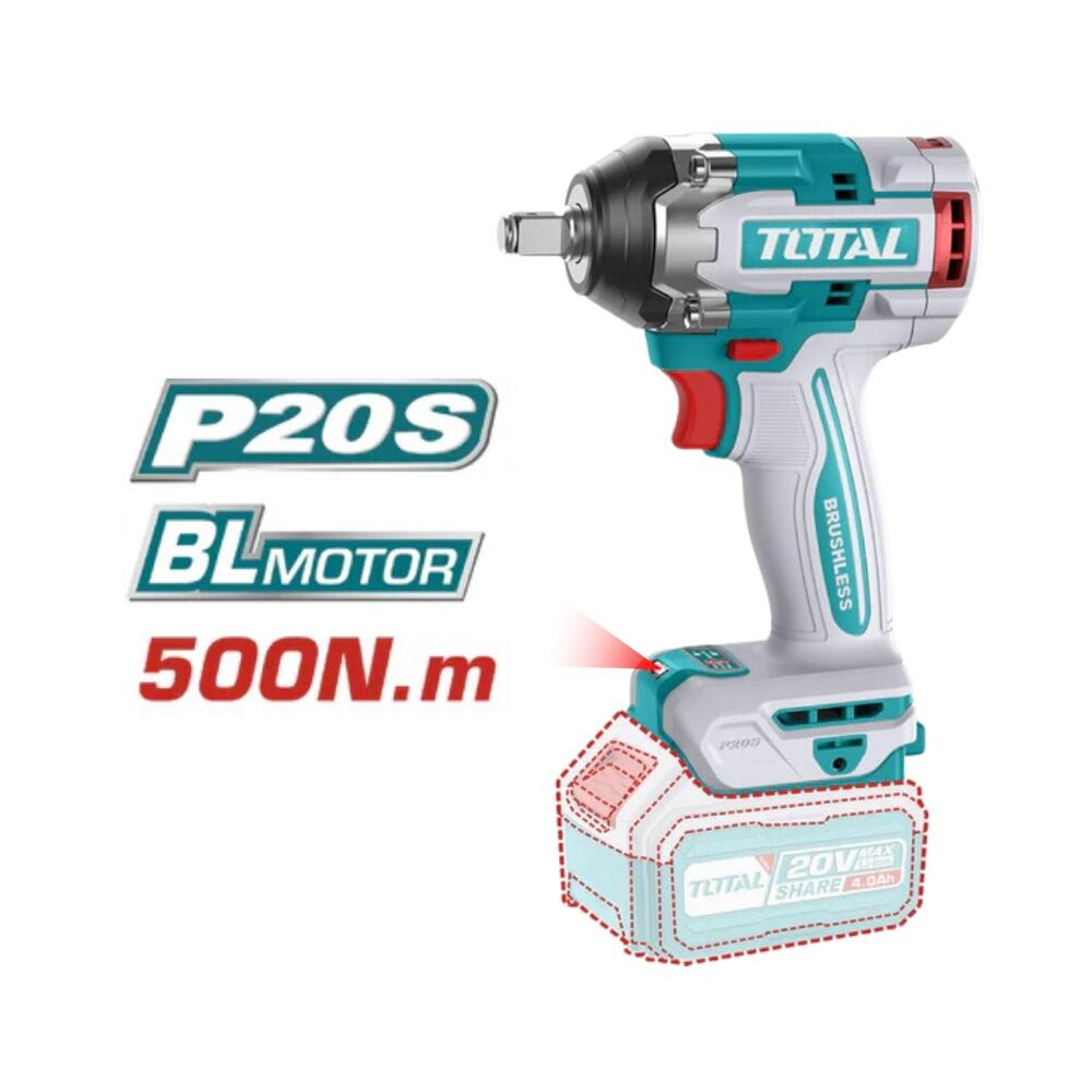 Combo 4 en 1 Taladro 96nm + Llave de impaccto 500nm + Amoladora + Linterna 20v Total4